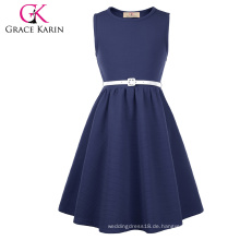 Grace Karin Kinder Kinder ärmellosen Rundhals A-Linie Navy Blue Skater Mädchen Kleid CL010482-2